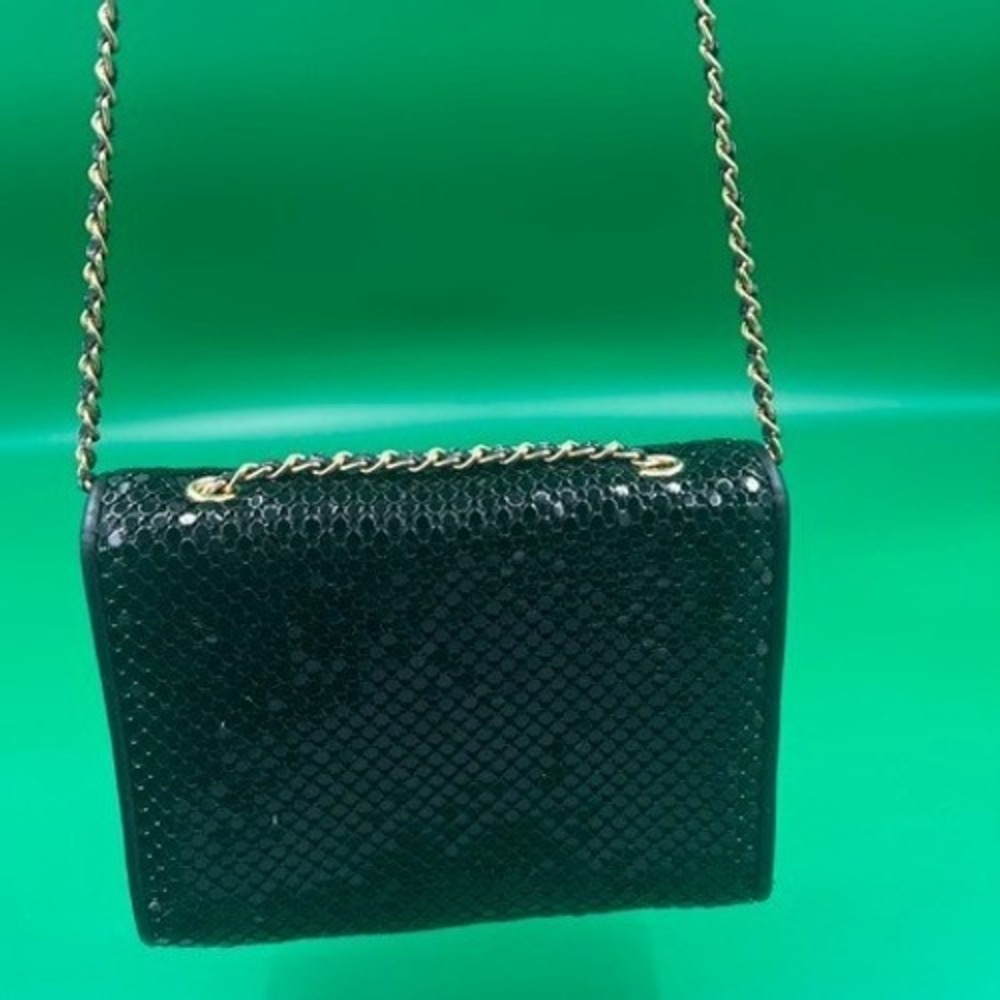 Whiting & Davis Crossbody Bag Purse 5.5x4.5 Black Vintage Metal Mesh Gold Chain